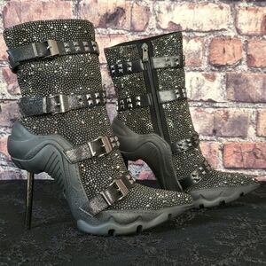 AKIRA Black Studded Heeled Boots